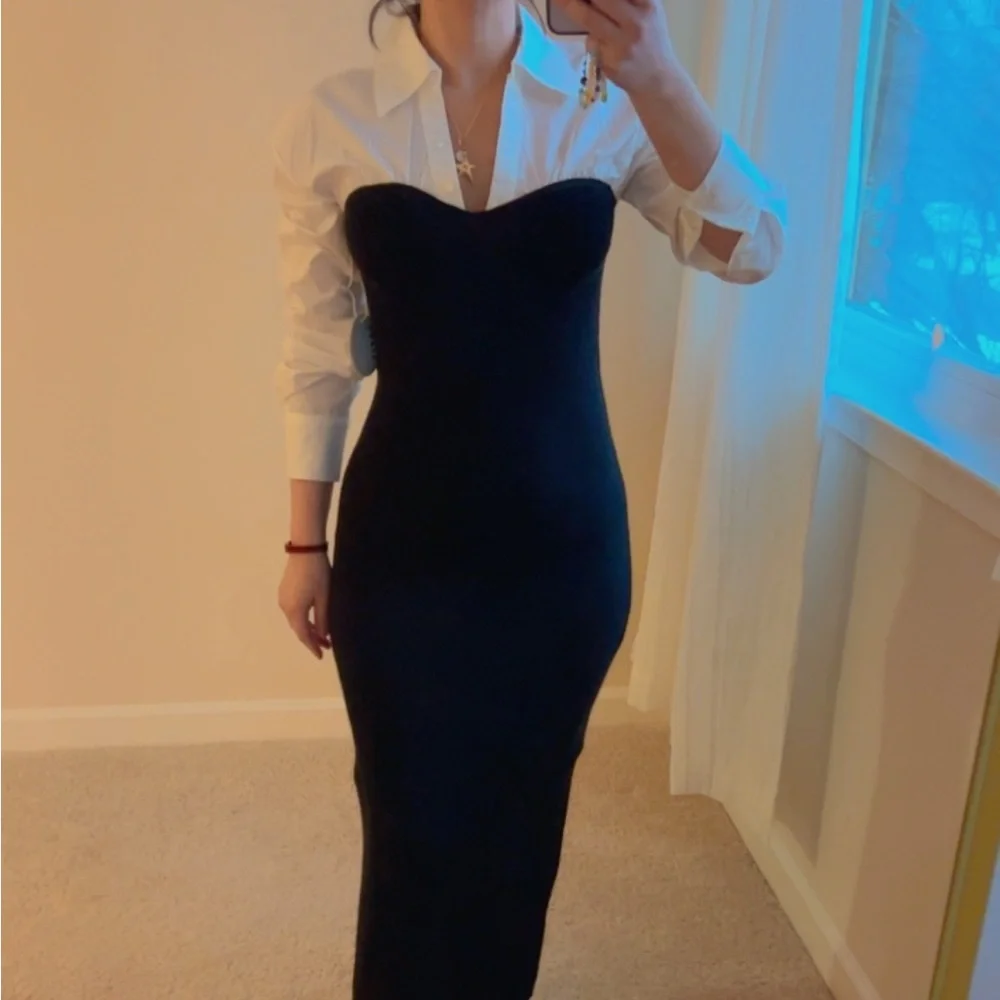 STAUD poplin & knit combo long dress. XS - Picture 16 of 17
